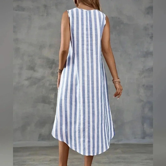 Island Vacation Style Striped Sleeveless Women Dress With Country Style - Picture 4 of 6